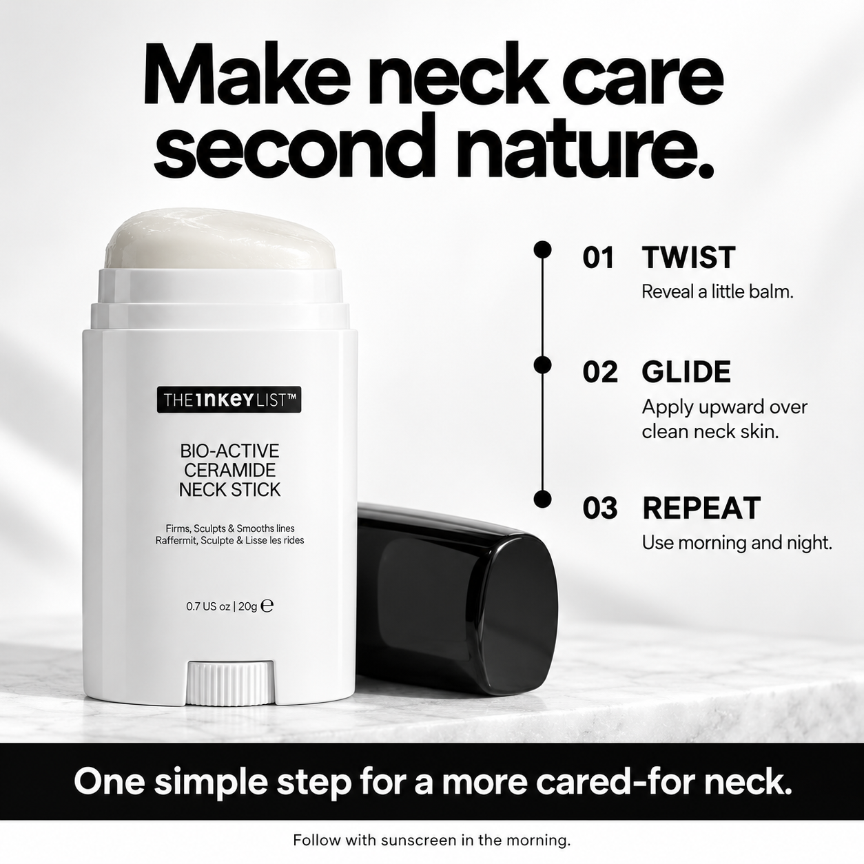 Neck stick usage steps: twist, glide, repeat