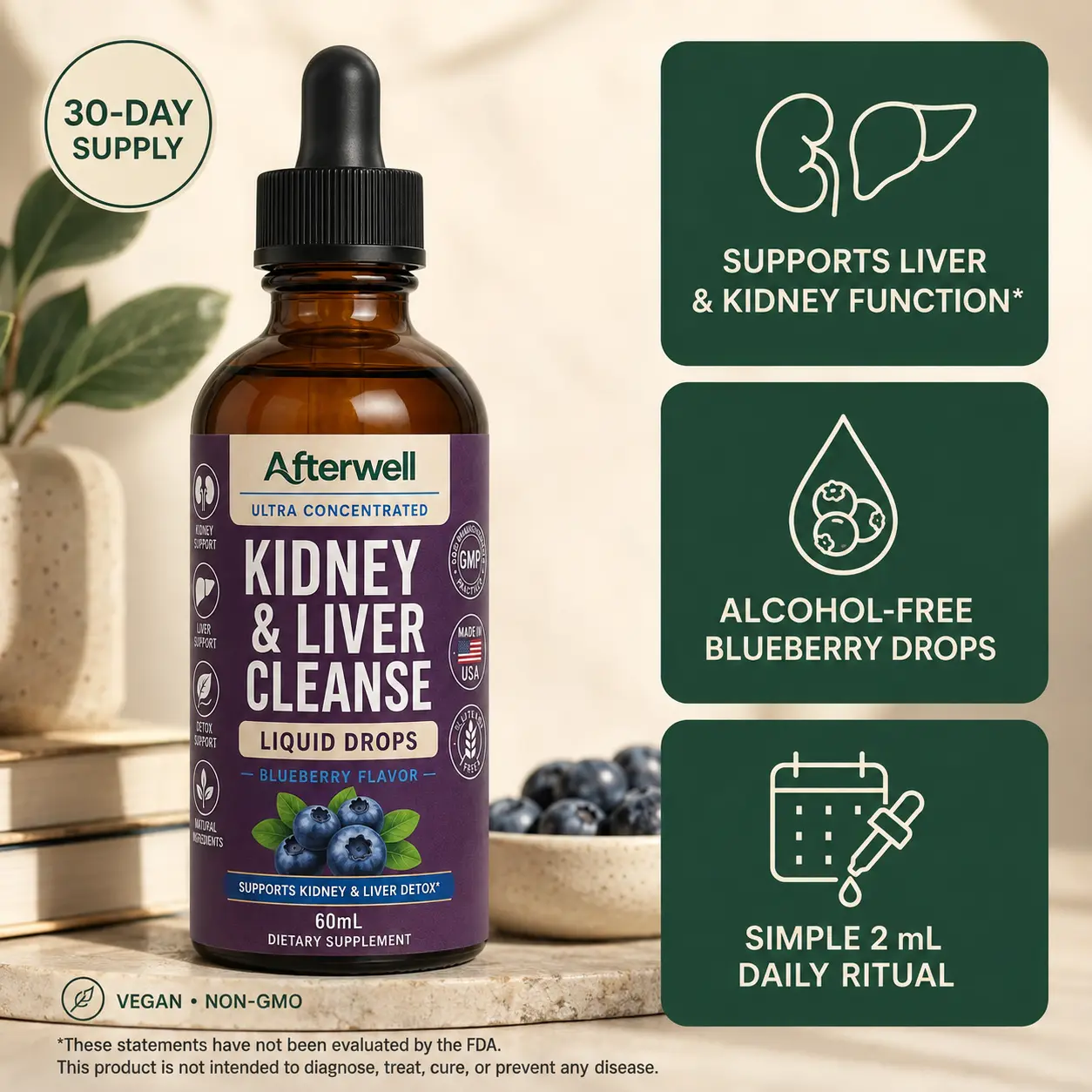 Afterwell liver and kidney support bottle