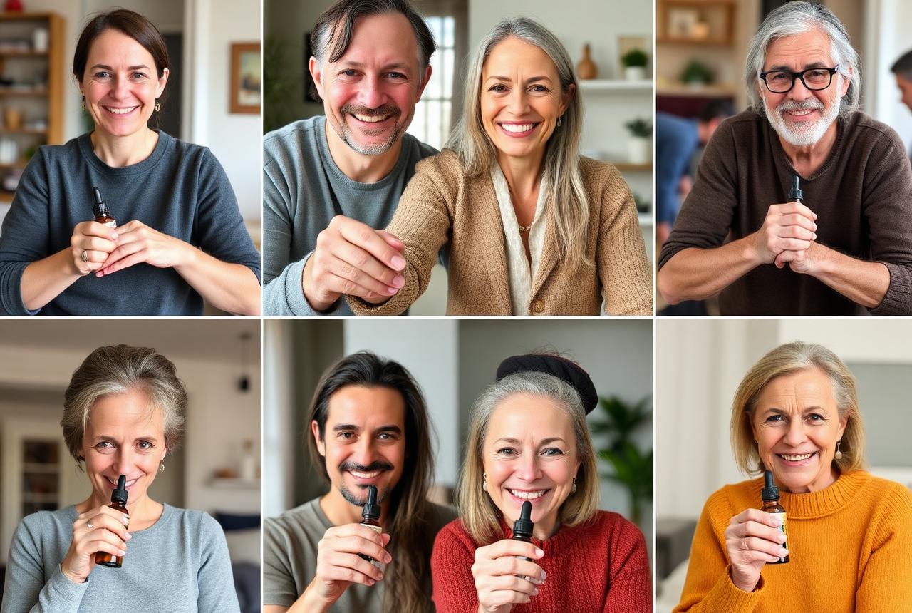 Grid of Afterwell customers holding their bottles at home